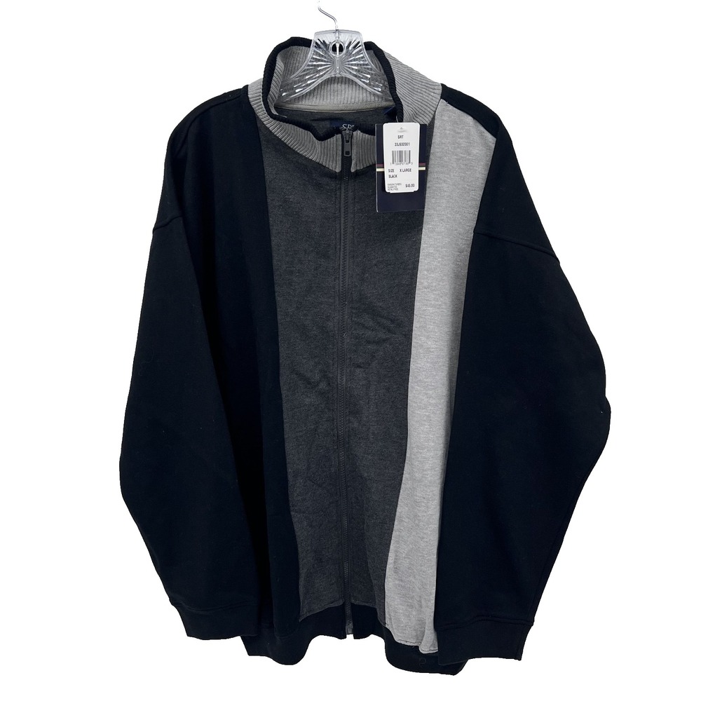 SRT Men's Sz XL Vintage NWT Black/Gray Colorblock Full-Zip Mock Neck Sweatshirt